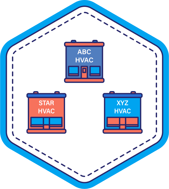 Icon showing three painting company storefronts labeled ABC HVAC, Star HVAC, and XYZ HVAC, representing comparison of local painters